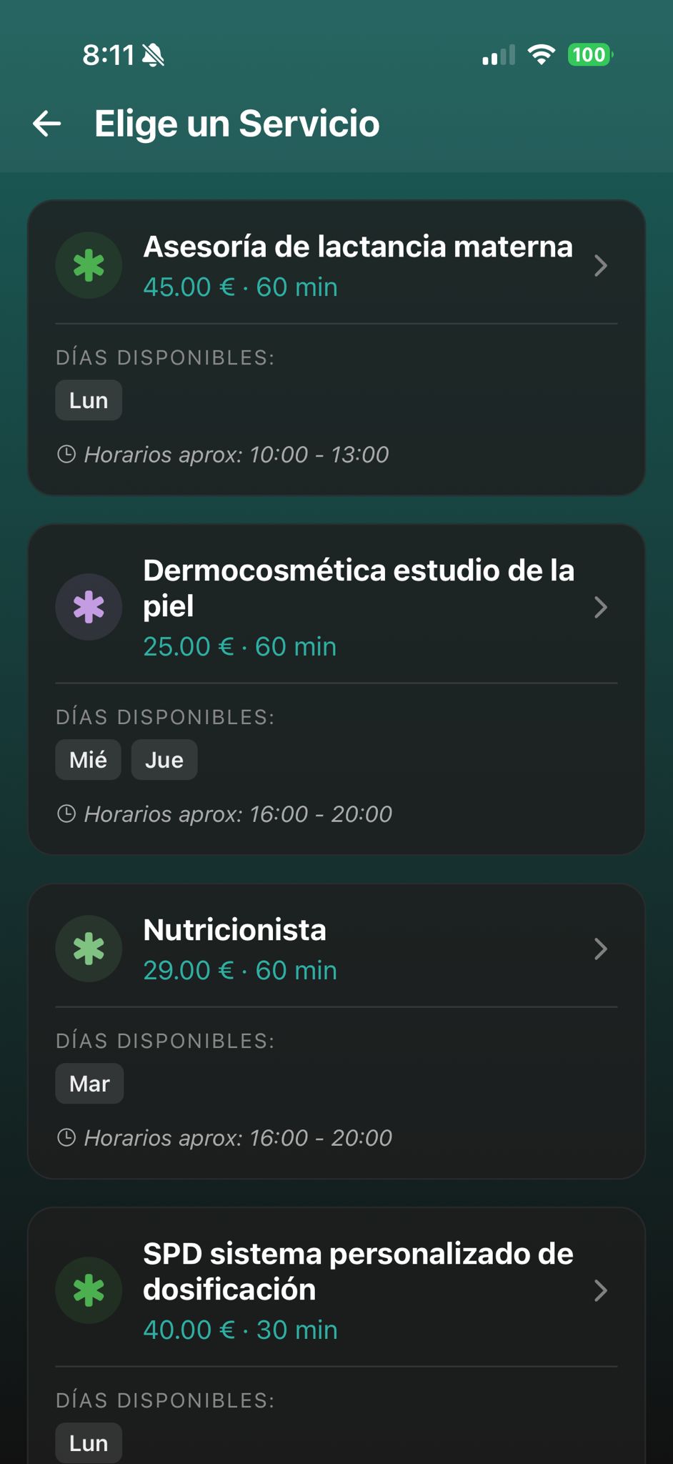Selección de servicio